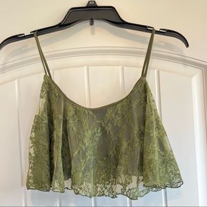 Green Lace Crop Top Size Small
